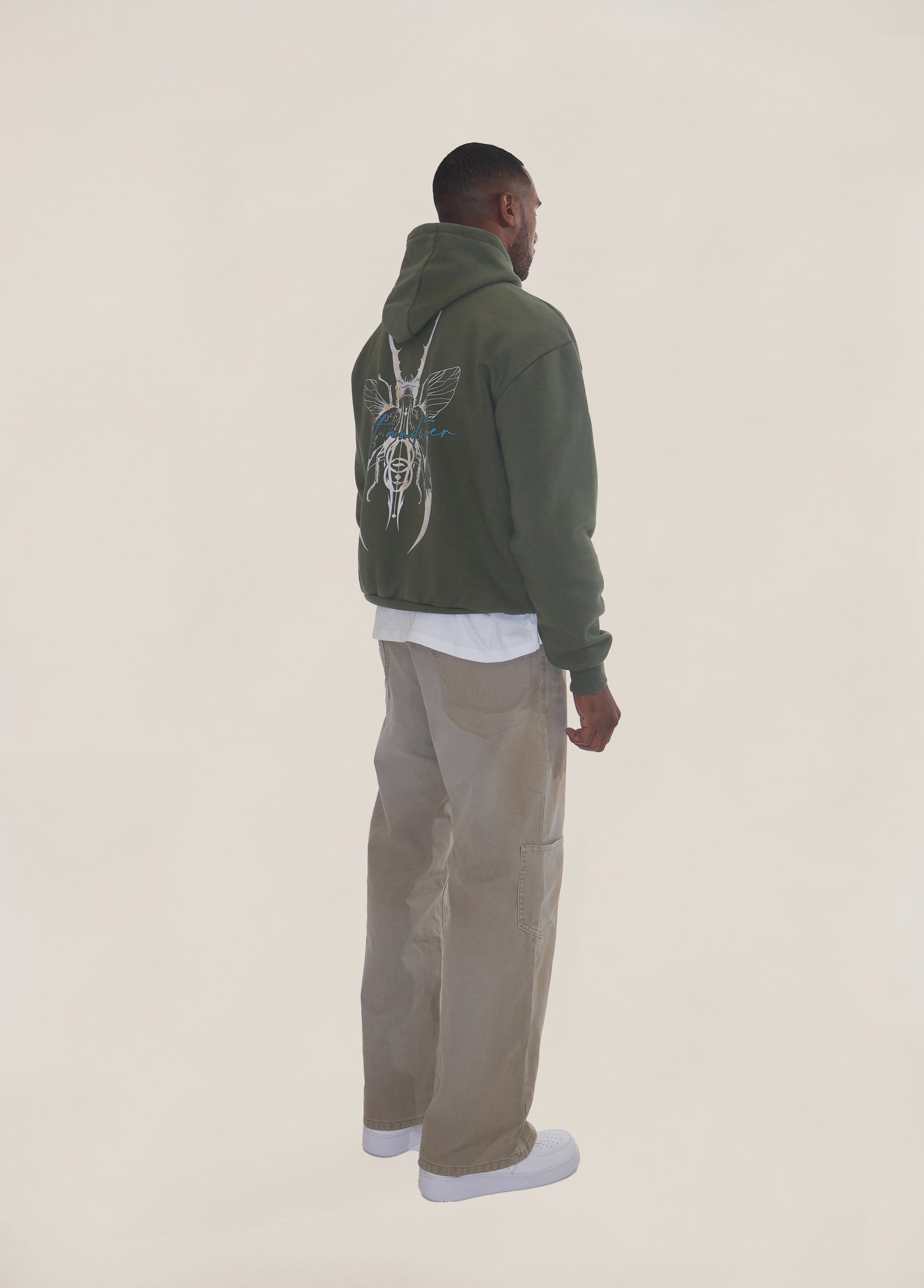 Khaki  - White Beetle Hoodie